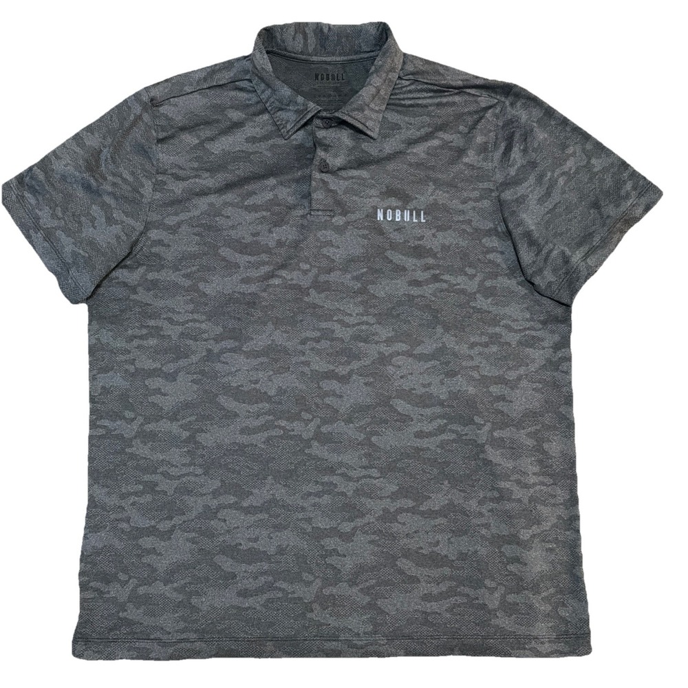 Nobull Polo Mens XL Gray Camo Athletic‎ Golf Casual Short Sleeve Cool Reflective